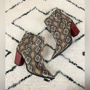 Circus NY Cornell Snake-Print Snakeskin Pointed Toe Ankle Boots Southwestern